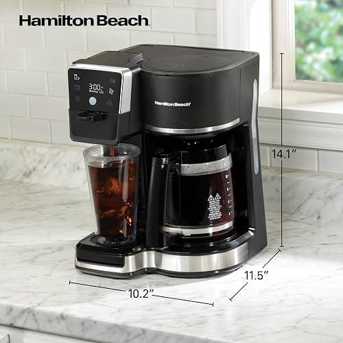 Hamilton Beach 2-Way 12 Cup Programmable Drip Hot and Iced Coffee Maker & Single Serve Coffee Machine, AquaFlow Showerhead Evenly Saturates Grounds, Glass Carafe, Auto Pause and Pour, Black (47500J) thumbnail 3