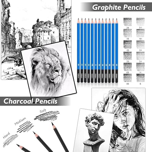 Caliart 176PCS Art Supplies Sketching Kit, 100 Sheets 3-Color Sketch Book | Graphite Colored Charcoal Watercolor & Metallic Pencils, Drawing Supplies Set Gifts for Artists Adults Teens Girls Boys Kids thumbnail 5