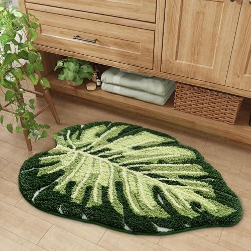 DEXI Leaf Bathroom Rugs Monstera, 23.5x31.5 Tropical Plant Shaped Bath Mat Green, Washable Shower Floor Bathmat Toilet Carpet Non Slip - 2' x 2'7" (Leaf) thumbnail 7