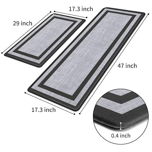 Mattitude Kitchen Mats Set of 2,Cushioned Anti-Fatigue Non-Skid Rug Sets | Ergonomic Comfort PVC Kitchen Mats for Floor,Standing Mat for Kitchen,Floor,Office,Sink,Laundry, Black Frame thumbnail 2