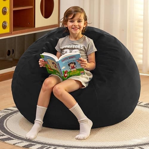 HABUTWAY 2.5FT Bean Bag Chair, 2.5' Beanbags Small Bean Bag Chairs with Filling, Teardrop Bean Bag Chair Luxurious Velvet Ultra Soft Fur with Removable Cover for Kids Adults Teens (Black) - Black - 2.5 Foot thumbnail 2