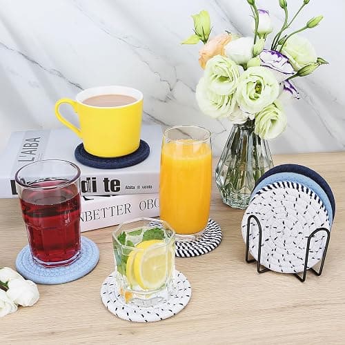 Blue Coaster, Drink Coasters, 8 PackCup Coasters, Kitchen Table Decor, Table Decor for Living Room, Bar Accessories for The Home Bar Set, Coaster Set for Wooden Tabletop Protection Table thumbnail 6