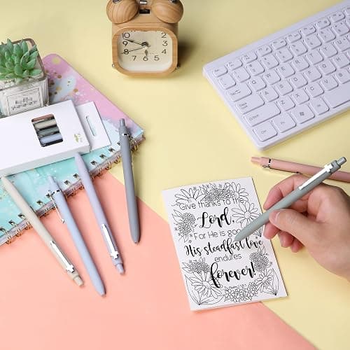 Mr. Pen- Bible Journaling Pens, 6 Pack, 0.5 mm Black Ink, Retractable Gel Pens for Journaling, Morandi Barrel with Silver Cross Clip, Smooth Writing Aesthetic Pens for Women thumbnail 2