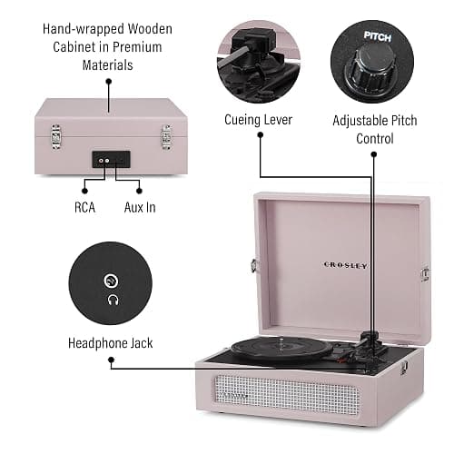 Crosley CR8017B-AM Voyager Vintage Portable Vinyl Record Player Turntable with Bluetooth in/Out and Built-in Speakers, Amethyst thumbnail 3
