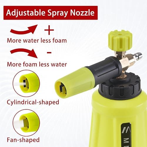 M MINGLE High Pressure Washer Gun Snow Foam Lance, 4000 PSI Cannon Foam Blaster Power Washer with 1/4" Quick Connector, Car Wash Foam Cannon Kit with 5 Pressure Washer Nozzle Tips, 1 Liter thumbnail 4