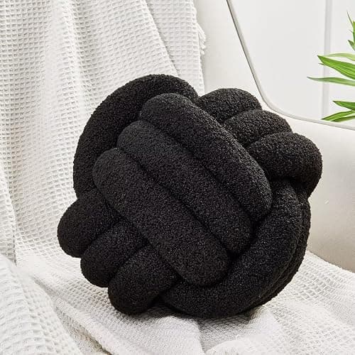 Uvvyui Knot Pillow Ball, Soft Home Decorative Pillows, Round Throw Pillow, Handmade Knotted Plush Pillow, Round Boucle Pillow Cushion (8.6 Inches Black) - Image 1