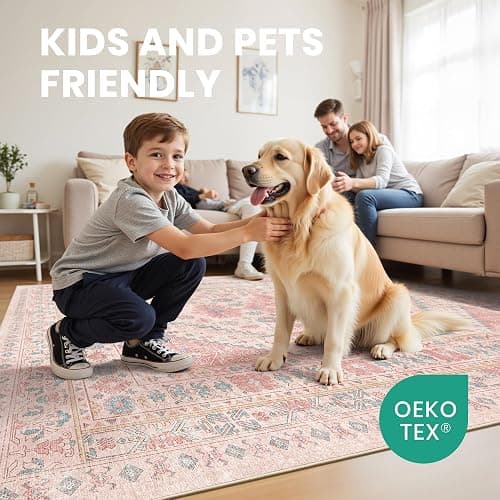 zesthome Pink Rug - 5x7 Area Rugs for Bedroom, Stain Resistant Washable Rugs for Nursery Room, Living Room, Home Decor, Girls Rug (Pink/Blue,5'x7') thumbnail 7