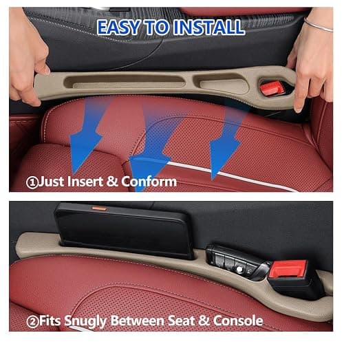 CGhardbay Car Seat Gap Filler Organizer 2Pcs,Car Accessories with Safety Hammer,2 in 1 No Drop Seat Guard with Storage Slot for Phone,Keys,Universal Interior Gap Filler for Cars SUV Truck,Beige thumbnail 6