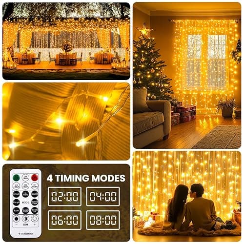 SINAMER Curtain Light for Bedroom, 200LED 6.6x6.6ft Warm White Window Wall Hanging Fairy Curtain String Light, 8 Modes Remote Fairy String Lights Indoor for Wedding Party Home Garden Decorations thumbnail 3