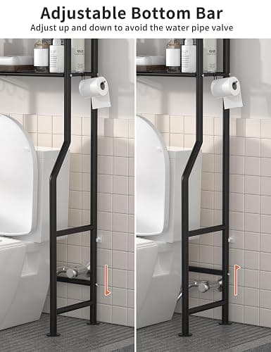 Livilord 3-Tier Over The Toilet Storage, Freestanding Metal Bathroom Shelves with 4 Hooks, Over Toilet Storage Shelf with Paper Holder, Above The Toilet Shelf for Bathroom Storage, Black thumbnail 4