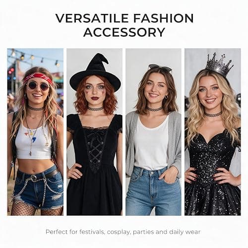 Zosoo Black Choker Necklace Stretch Elastic Retro Gothic 1 Pack | Style Retro Outfits Easily Using Lace Choker & Classic Chocker Henna Tattoo 90s Style Accessory For Women thumbnail 7