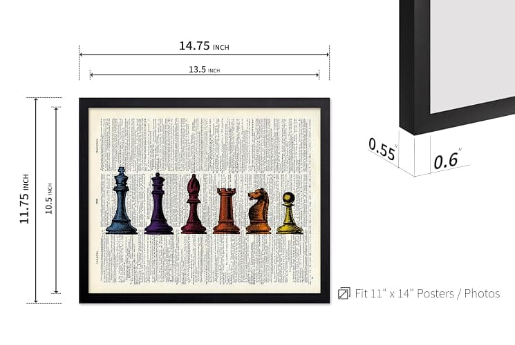 Poster Master Chess Pieces Print - Dictionary Poster - Retro Board Game Art - Gift for Men & Women - Colorful Wall Decor for Living Room, Bedroom, Office or Dorm - 11x14 Black Framed thumbnail 3
