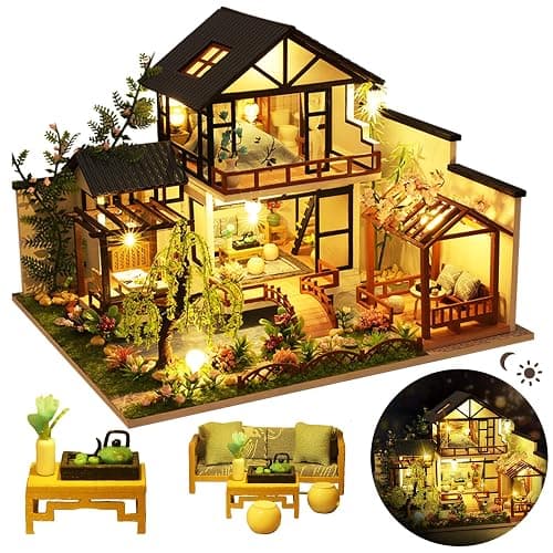DIY Miniature House Kit, DIY Dollhouse Kit for Adults to Build, Mini House Kit with LED, Model Building Diorama Kits, Ideal Gifts for Birthday, Valentine Christmas(Janpanese House) - Image 1