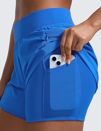 CRZ YOGA 2 in 1 Double Layer Running Shorts for Women 3" - High Waisted for Athletic Tennis Workout with Zip Pockets thumbnail 4