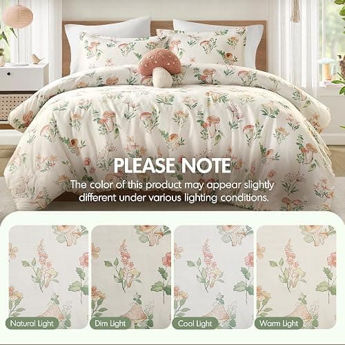Intelligent Design Green Queen Whimsical Floral Comforter Set, 4pc | Teen Full Bedding Set, All Season Down Alternative, Mushroom Cottage Design, Machine Washable, Lightweight, Breathable thumbnail 7