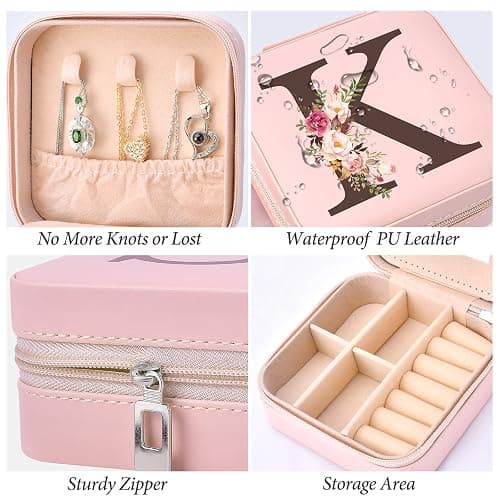 Christmas Gifts for Mom from Daughter Son, Personalized Birthday Giftware for Women, Mother Day Mom Gifts Small Travel Jewelry Box Travel Jewelry Organizer with Mirror, Initial K thumbnail 5