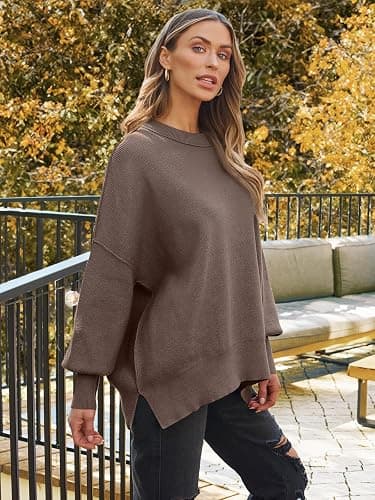 LILLUSORY Oversized Sweaters for Women 2026 Fall Fashion Outfits Clothes | Batwing Crewneck Side Slit Winter Knit Sweater, Cozy & Soft Material, Easy Layering Piece, Casual Trendy Pullover Tops thumbnail 5