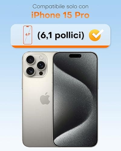TOCOL Pellicola Vetro Temperato per iPhone 15 Pro con Pellicola Fotocamera, Rimozione Automatica Della Polvere, Senza Bolle, Anti-Impronte, Durezza 9H, Copertura Completa, Argento thumbnail 2