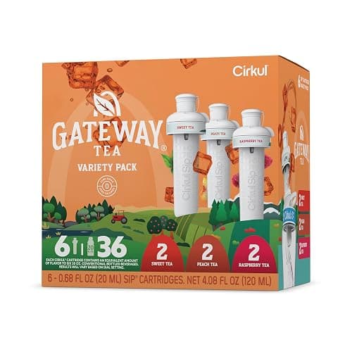 Cirkul Gateway Tea Caffeine Flavor Water Variety Pack, Makes 36 Drinks, No Sugar, Zero Calorie Drink Mix, (2 Sweet, 2 Peach, 2 Raspberry) - Image 1