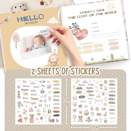 Hyggartn Baby Memory Book – My First Year Journal with Stickers (84 Pages) Gender-Neutral Keepsake for Boys & Girls Thoughtful Gift for New Parents - Cute little pattern thumbnail 3