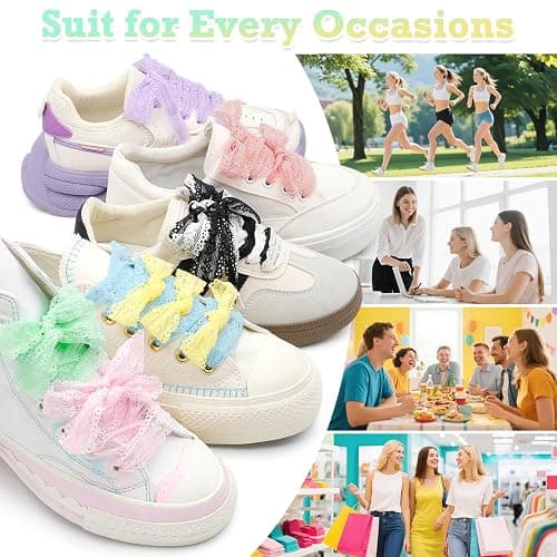WEGOODZF Flat Lace Shoelaces for Women: 2 Pairs 2.3 CM Wide Lacy Fancy Shoe Laces thumbnail 4