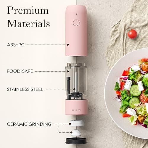 Ultrean Electric Pepper Grinder, Rechargeable Salt and Pepper Grinder with 6 Adjustable Coarseness, Automatic Grinder for Kitchen, LED Light, Christmas Gifts for Women, Pink thumbnail 5