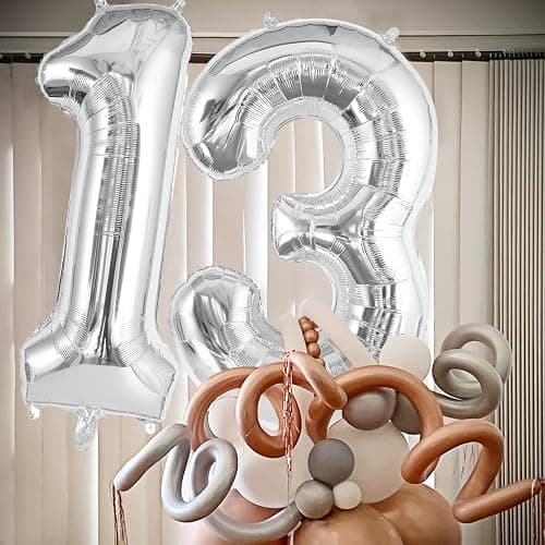 TOTAFAM 13 Balloon Numbers, Large 13 or 31 Foil Balloons, Big Number Balloon 40 Inch for 13th Birthday Anniversary Event Celebration Party Decorations Silver thumbnail 5