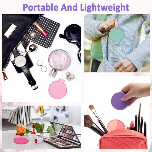 Windspeed 12P Mini Folding Mirror Round Compact Mini Handheld Makeup Mirror | 2.4in Small Size, Multi-Colors, Portable for Pocket Small Purse Storage, Nice Beauty Tools for Women Girls Travel Daily Use thumbnail 5