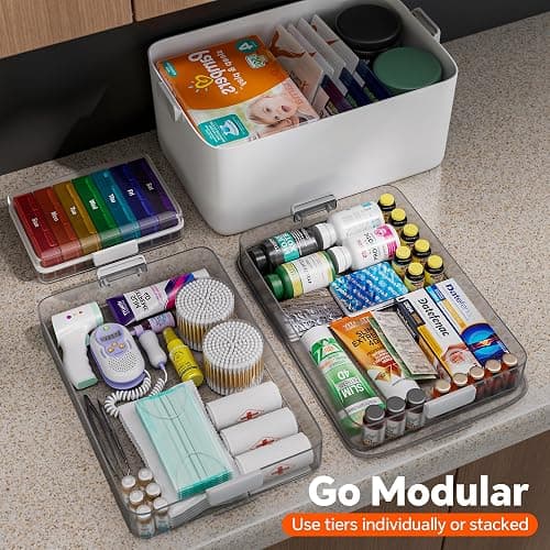 CTIME 3-Tier Medicine Organizer with Pill Case - Portable Pill Case & Empty First Aid Kit for Home, Travel, RV, School, Dorm, Ideal Elderly, Father Gift thumbnail 2