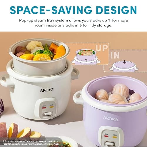 AROMA® CoreCoat Rice Cooker with Pop-Up Food Steaming Basket (4 Cups Cooked, 2 Cups Uncooked, 1 Qt) thumbnail 4