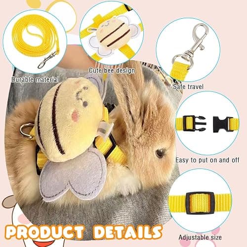 4 Sets Leash Set Small Pet Cute Vest Harness Leash and Adjustable Bunny Rabbit Harness with Decoration for Bunny Ferret Small Pets(Bees) thumbnail 4