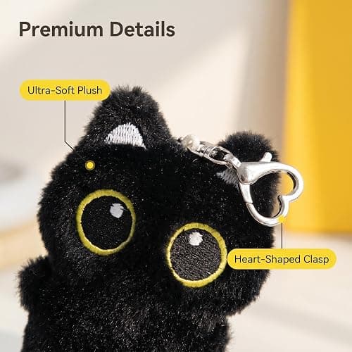 HUIJUFU Black Cat Plush Keychain Cute Bag Charm Gift for Women thumbnail 3