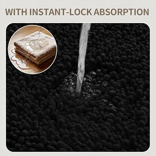 Ruggnovea Bathroom Rugs Non Slip Washable 32x20, Extra Thick Soft Chenille Absorbent Bath Mat, High Density Barrier Non Slip Backing, Quick Dry Plush Shaggy Floor Carpet for Tub&Shower, Black thumbnail 5