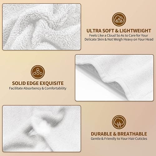 NEXCOVER Hair Towel Microfiber, 2 Pack White 9.8 inch X 25.5 inch Hair Wrap,Ultra Absorbent Hair Turbans,Fast Drying Head Towels for Women Wet Hair,Long,Curly,Thick,Frizzy Hair thumbnail 2