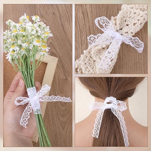 30 Yards White Lace Ribbon Roll 0.6 Inch Wide Sewing Lace Ribbon Flower Fabric Lace Ribbon Trim Roll Lace Trim Sewing Crafts Lace for Wedding Decoration, Bouquet, and Gift Packaging thumbnail 5