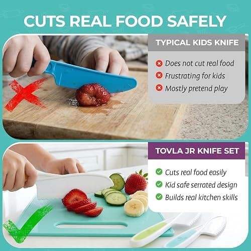 Tovla Jr. Kid Safe Knife Set for Real Cooking | Toddler Knives | Ages 4-12 | Montessori Kitchen Tools | Kids Kitchen Knife Set of 3 | BPA Free Dishwasher Safe | Birthday Christmas Gift Stocking Stuffer thumbnail 5