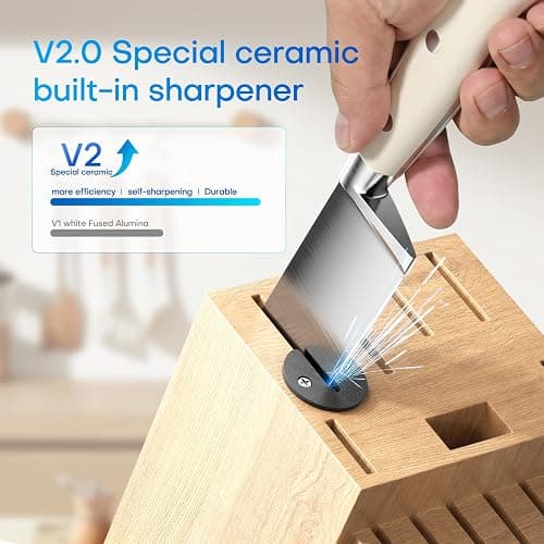 KUISINE Chef Knife Set, High Carbon Stainless Steel Ultra Sharp Blade Ergonomic Handle, Kitchen Knife Block Set with Built-in Sharpener, Elegant Gift for Holiday(15 PCS Pro White) thumbnail 6