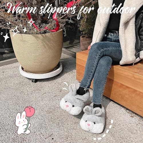 Caramella Bubble Classic Bunny Slippers for Women Funny Animal Novelty Slippers for Adults Cute Plush Rabbit Bedroom Slippers thumbnail 3