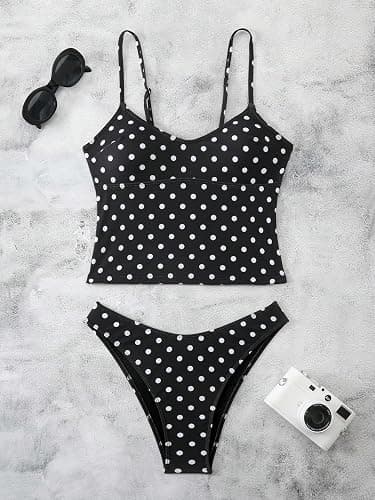 Orphichic Women's Tankini Swimsuits Tummy Control Two Piece Swimsuit | Cute Tankini Set, Retro Polka Dot Bathing Suit, Adjustable Straps, Flattering Fit, Modest Swimwear, Vacation, Pool, Resort thumbnail 2