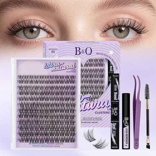B&Q Wispy Lash Clusters Kit, Natural 01, Individual False Eyelashes Extension Set, Undetectable Natural Look for Effortless Day-to-Night Beauty, from Office Elegance to Date Night Glamour(8-16mix) - Image 1
