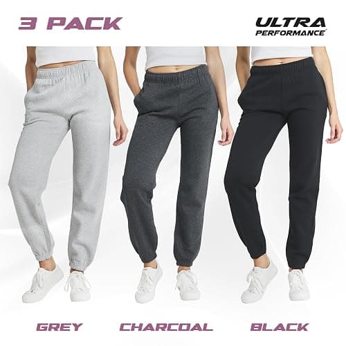 Ultra Performance Womens Sweatpants 3 Pack Cotton Joggers Women's Fleece Sweats Gym & Workout Pants for Women thumbnail 2