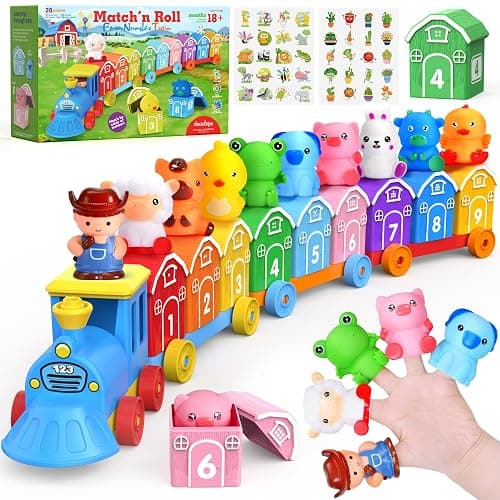 GooMags Montessori Learning Toy Toddler Animal Train Counting Barns Puppets | Montessori toy farm train set with 9 barns & 10 finger puppets for matching sorting, preschool gift for toddler boys girls - Image 1