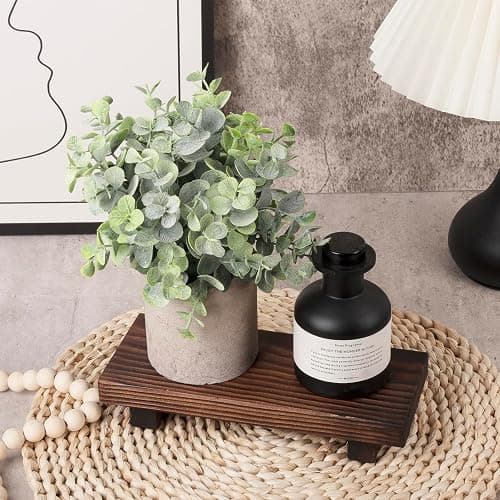 Bathroom Counter Organizer Wood Pedestal Stand Farmhouse Decorative Tray Soap Holder for Kitchen Decor, Small, Dark Brown thumbnail 8