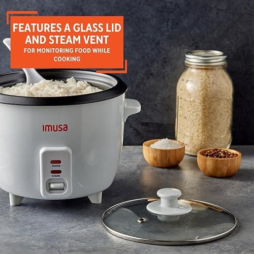 IMUSA Mini Electric Rice Cooker 6 Cup Cooked 3 Cup Uncooked – Ceramic Nonstick Pot, Small Multi Cooker for Rice, Quinoa, Oatmeal, Stew – Keep Warm – Compact for Dorm RV Kitchen thumbnail 6