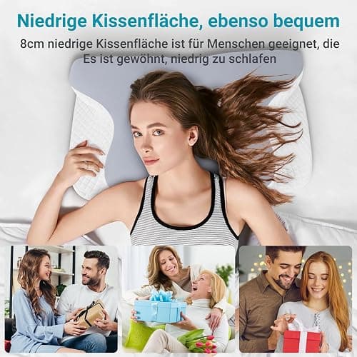botatio Memory Foam Kissen Ergonomisches Nackenkissen Kopfkissen, Memory Foam Pillow Kopfkissen für Seiten, Orthopädisches Kissen Rücken & Bauchschläfer zur Verbesserung 62x41x13/11 cm, Grau-Weiß thumbnail 7