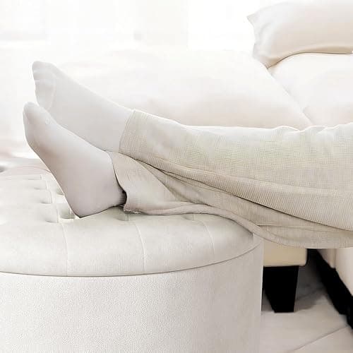 YUUIJOAA 30 Inch Round Storage Ottoman,Modern Tufted Ottomans,Circular Coffee Table with Removable Top,Upholstered Large Ottoman with Storage Footrest Stool for Bedroom Living Room (White) - White thumbnail 5