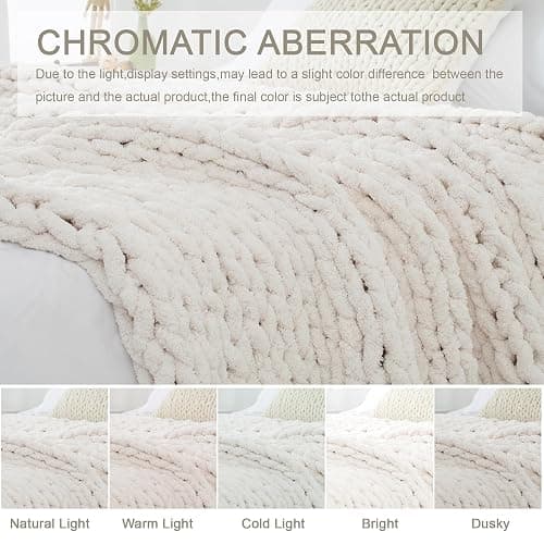 LONG CREATE Chunky Knit Throw Blanket 50"X 60", 100% Handmade with Soft Chenille Yarn, 4.4lbs Thick Cable Knitted Blankets, Large Rope Knot Crochet Throws for Couch Sofa Bed Home Decor, Cream White - Cream White - 50x60 inch thumbnail 6