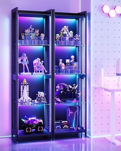AODK Display Case with LED Lights, Display Cabinet with Open Glass Shelves for Small Space, 4-Tier Corner Display Shelf with Industrial Mesh, Curio Cabinet for Collectibles, Bookcase thumbnail 4