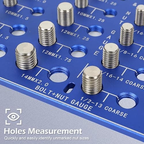 Sendoger Square Thread Checker, Nut and Bolt Thread Checker, Bolt Size and Thread Identifier Gauge，with 28 (14 Standard & 14 Metric) Bolt and Nut Gauge (Blue) thumbnail 3
