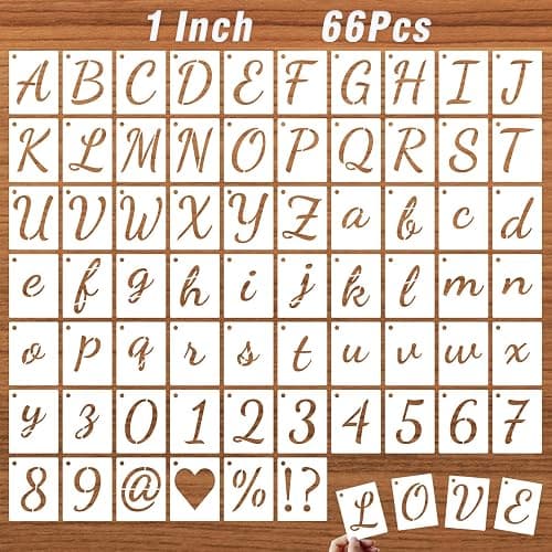 DZXCYZ 1 Inch Letter Stencils Kits, 66 Pcs Calligraphy Alphabet and Number Stencil for Painting on Wood, Reusable Plastic Art Craft Cursive Lettering Template Upper and Lower case - Image 1